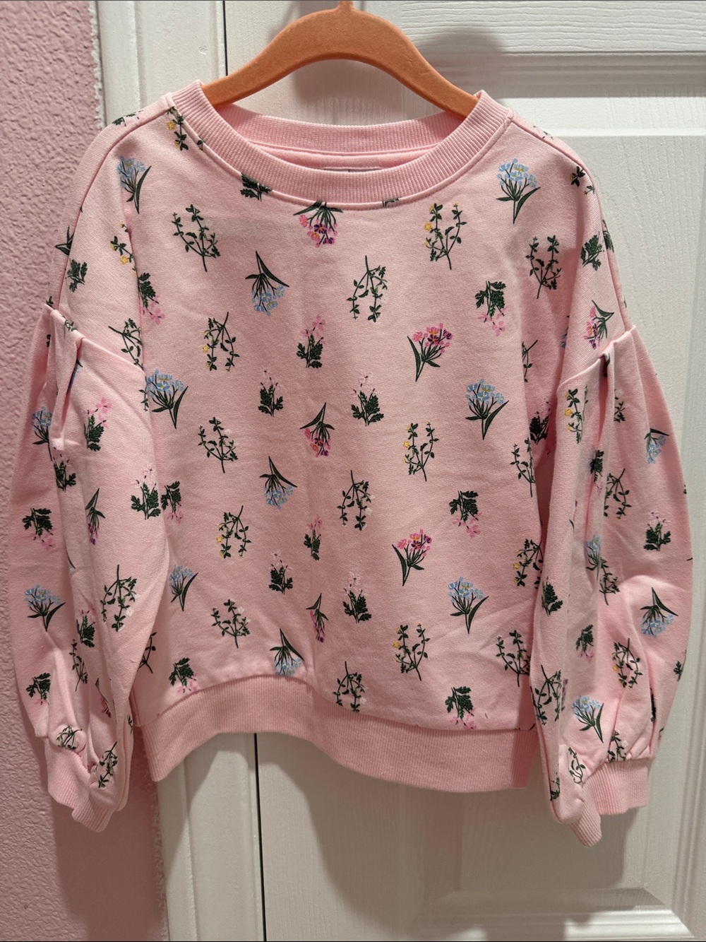 Janie and Jack Pink Floral Puff-Sleeve Sweatshirt